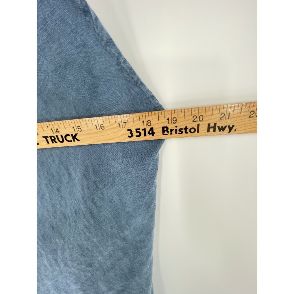 Saks Fifth Avenue Womens Dress XL Midi Blue 100% Linen Boho  Ruffle V-Neck Italy - Picture 8 of 12